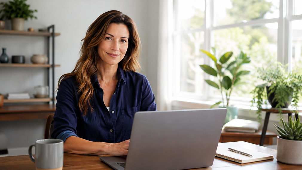 A business owner working at a laptop at her desk